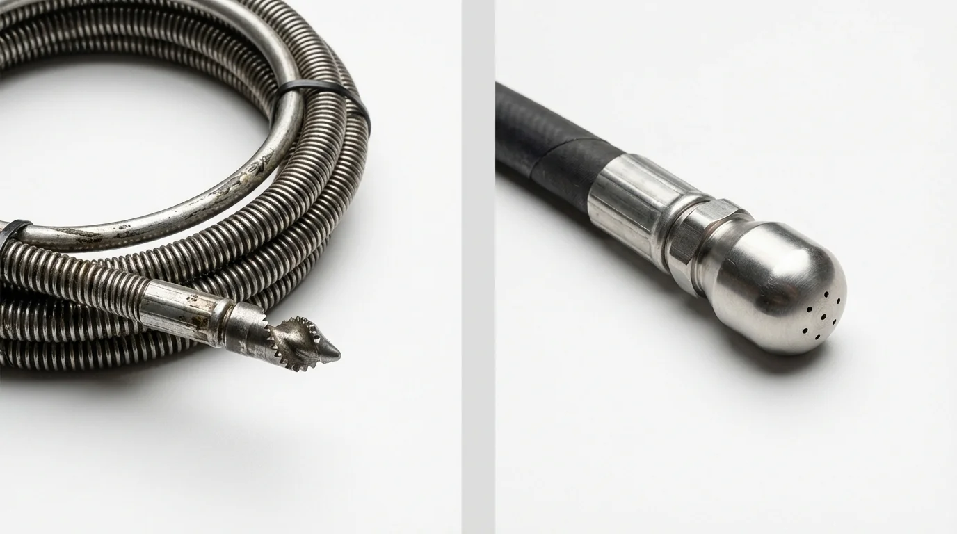 Drain snake cable and hydro jetting nozzle used for drain cleaning in Nashville, GA